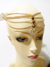 Gold Multi Layer Metal Fashion Statement Head Chain Disco Ball Crystal Hair NEW