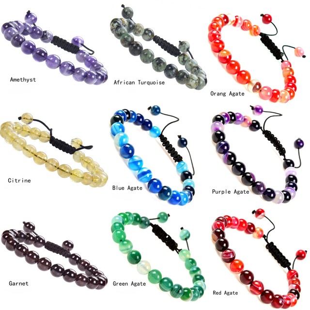 Handmade 8mm natural healing power gemstone beads adjustable bracelet for unisex eBay