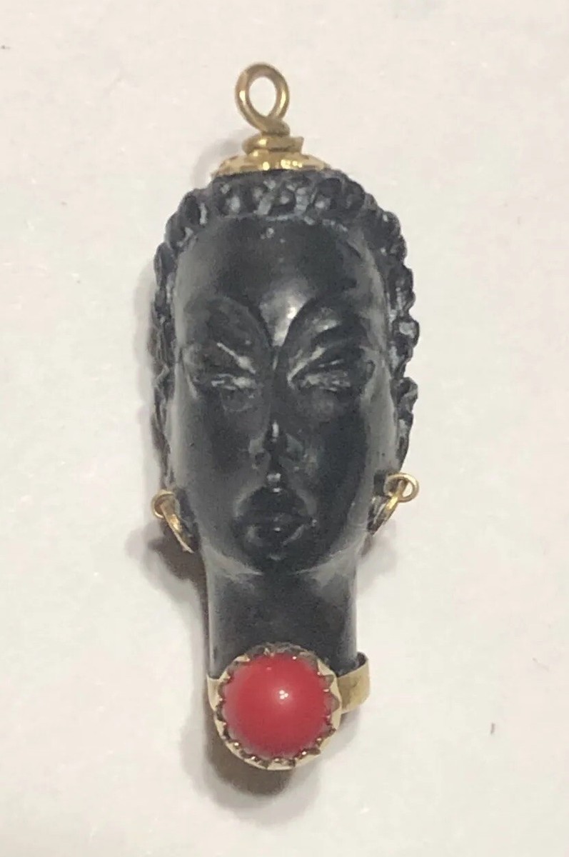 Vintage Italy Corletto Blackamoor 18K Gold Coral Woman Head Ring