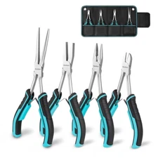 DURATECH 4PCS Long Reach Plier Set Needle Nose Diagonal Linesman Flat Nose Plier
