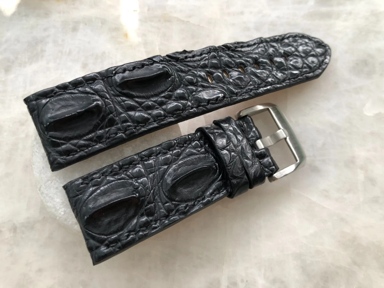 26mm/22mm Blue Alligator Crocodile Embossed Leather Watch Strap Band