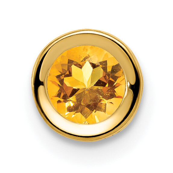 14K Yellow Gold Citrine Bezel Pendant 5mm Stone 6mm Chain  