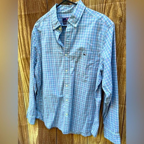 Vineyard Vines L Classic fit Tucker shirt blue pink plaid check button down - Picture 2 of 4
