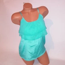 Attention Tank Top Womens XS Blue Solid Ruffle Sleeveless Laser Cut Detail New