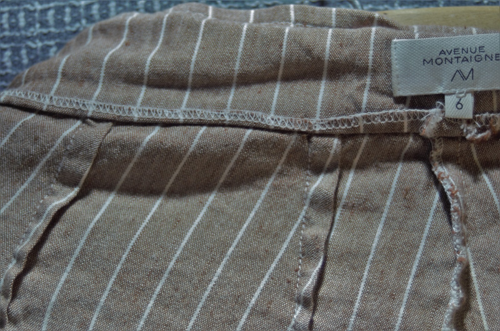 AVENUE MONTAIGNE Size 6 Linen Rayon Pants beige Pin Stripe FLAVIA Style Womens