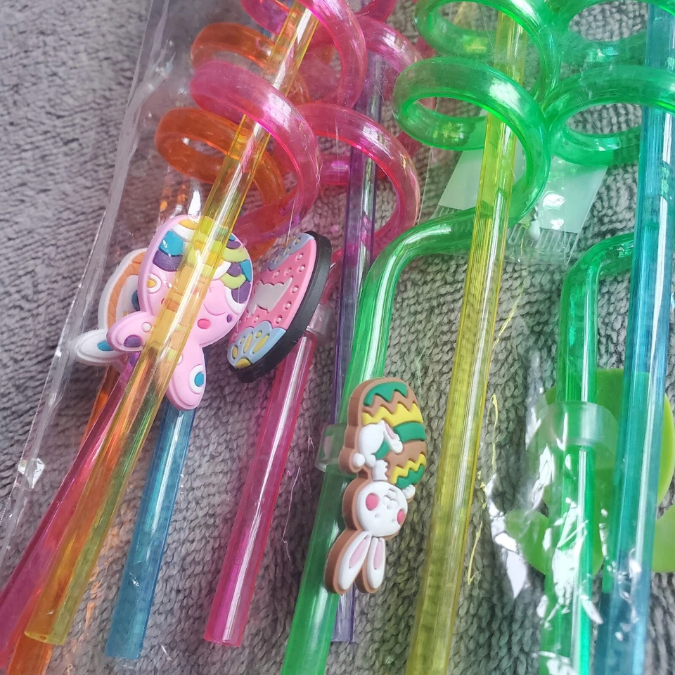 Pajitas reutilizables para fiesta de Pascua, huevos, conejito, pollito, 10pk multicolor nuevas Foto 4 de 4