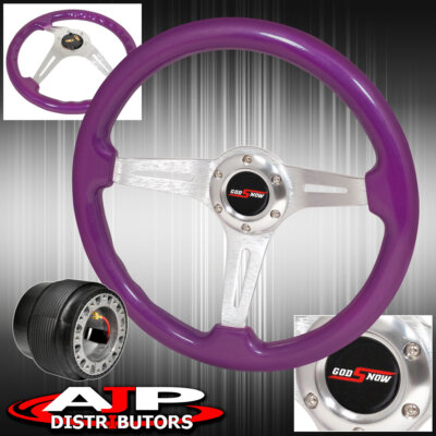 Adapter For 89-05 Eclipse + Purple Wood Silver Aluminum Center Steering Wheel