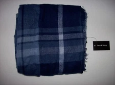 Jane & Berry Large Scarf Blue Plaid Metallic Fringe Edge 36" x 65" Acrylic New