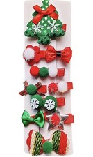 Christmas Hair Clips 10 Pcs Glitter Fabric Girls Child Holiday Photo Xmas Clip
