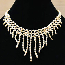 Victorian Freshwater Rice Pearl Necklace Fringe Woven White box clasp VTG 16”