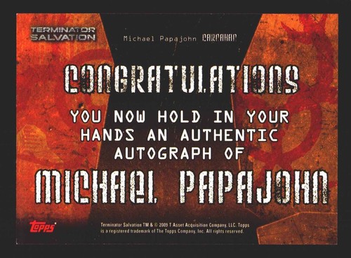Terminator Salvation Movie Michael Papajohn - Carnahan Autograph Card 2009 - 第 2/2 張圖片