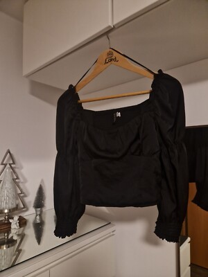 hm divided Bluse Shirt Schwarz Satin Gr. 38