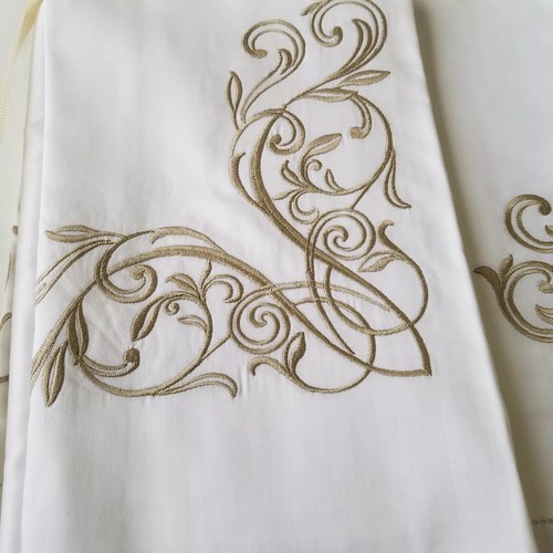 $1650 NEW Frette Granada Ricamo 4 PC SHEET SET White EMBROIDERED Natural QUEEN - Picture 10 of 11