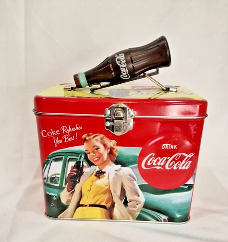 Vintage Coca Cola lunch box collectibles 5" tall w Bottle Handle