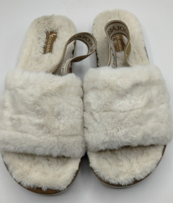 Kookaburra By Ugg Ivory Off White Furry Fluff Slide Slippers Size 8
