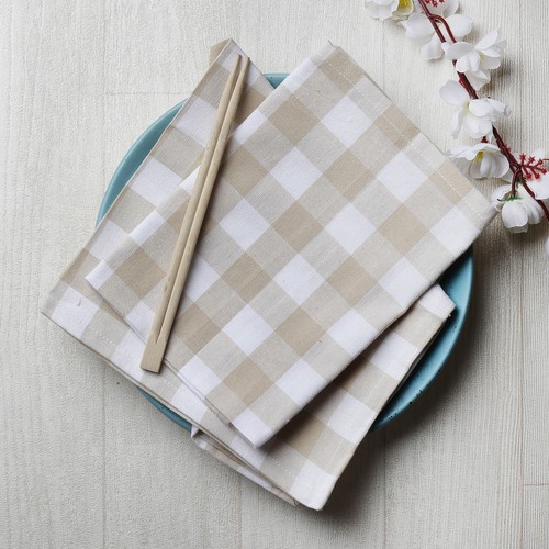Cotton Napkins Checkered Beige & White 6/pack - Picture 3 of 7