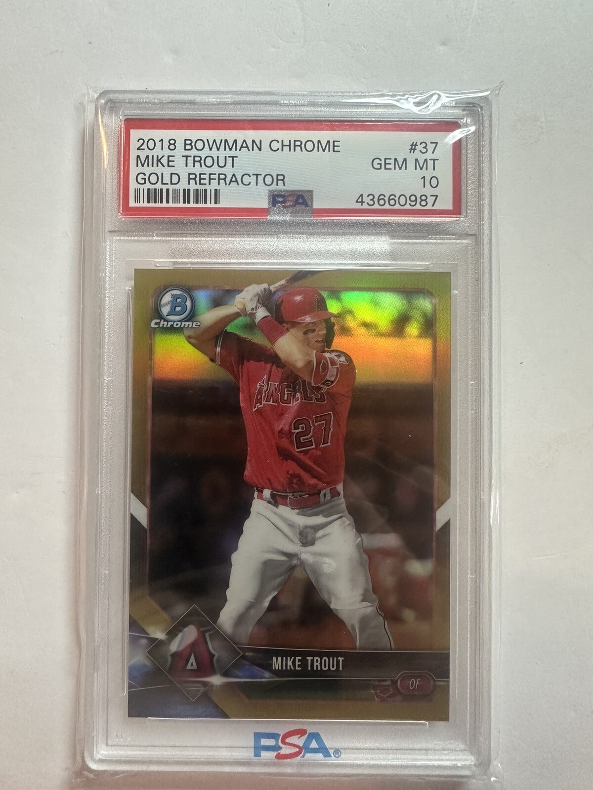 2018 Bowman Chrome Gold Refractor #37 Mike Trout 19/50 Gem Mint PSA 10
