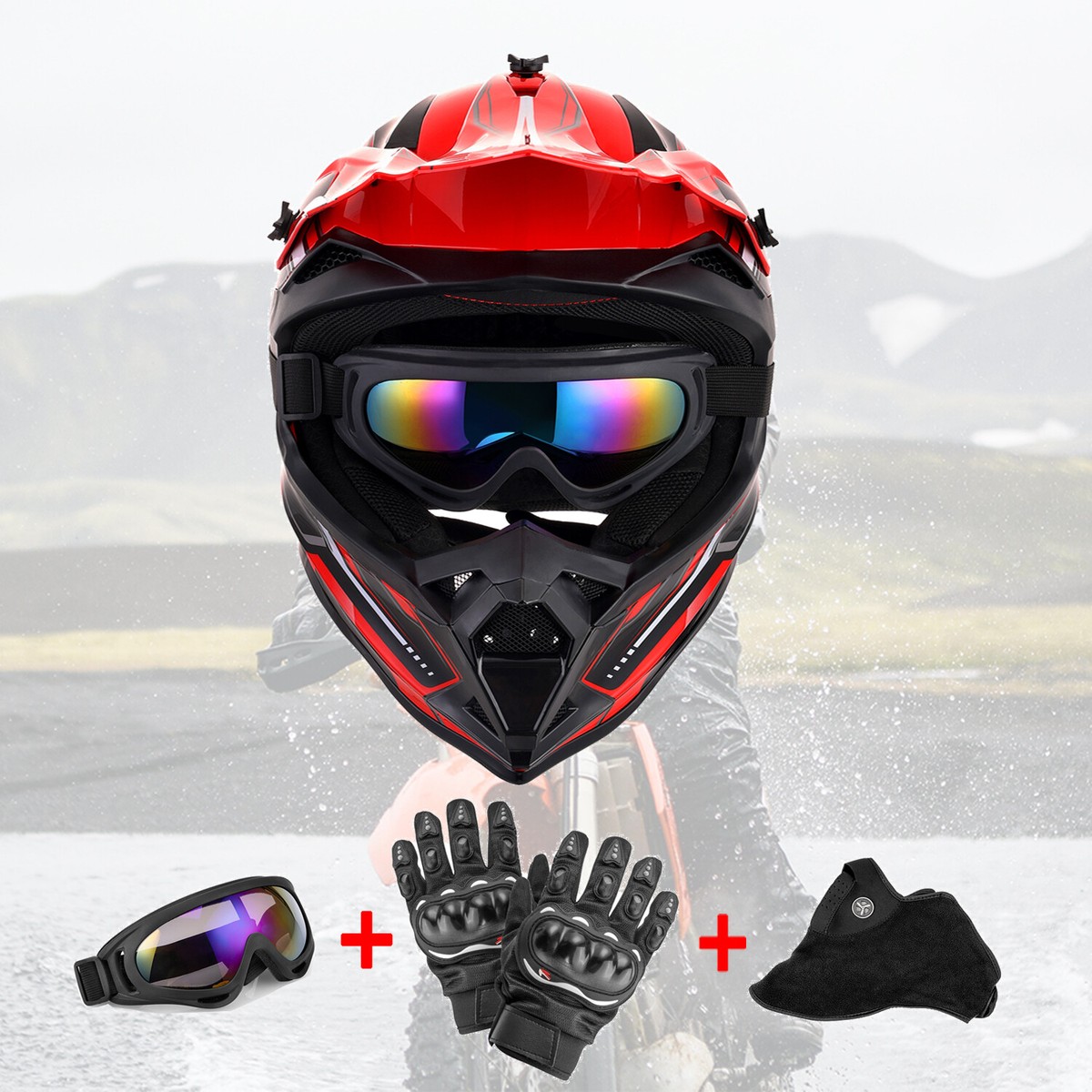 Helmet Motocross ATV Dirt Bike DOT Adult Full Face Off-Road  Goggles+Mask+Gloves