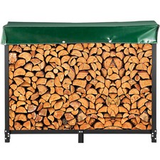 VEVOR Range Bûche Abris Bois Chauffage Porte-Bûches Acier Couverture Noir 244 cm