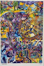 Raphael Abecassis CELEBRATIONS Hand Signed Mixed Media Art with Gold Accents