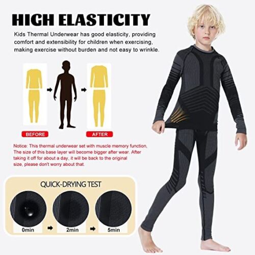 Boys Thermal Underwear Set Base Layer Long Johns 2PCS Set Long Sleeve Top Bottom - Picture 4 of 12