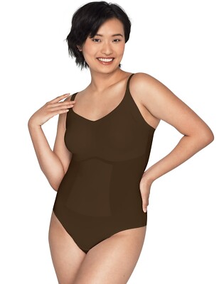 MAIDENFORM Power Players Firm Control BROWN Thong Bodysuit Women's Size Small