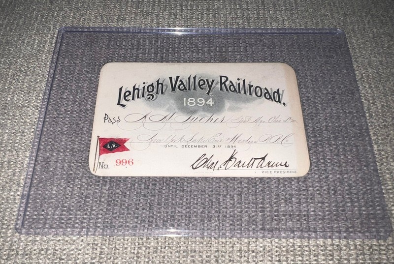 1894 Lehigh Valley Railroad Annual Pass Ticket Named Signed w/ Route Map Back