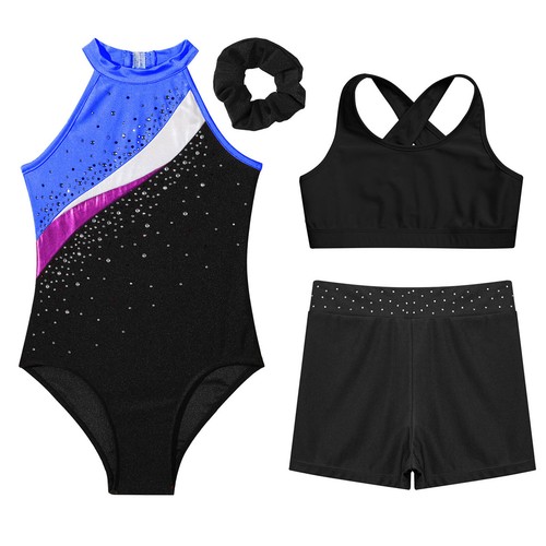 Kids Girls Outfit Sleeveless Dancewear Athletic Bodysuit Figure Ice Skating Gym - Picture 64 of 82
