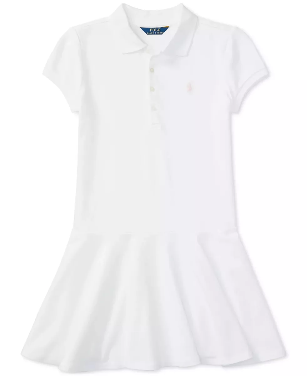 Polo Ralph Lauren Big Girls Short Sleeve Polo Dress White M (8-10)