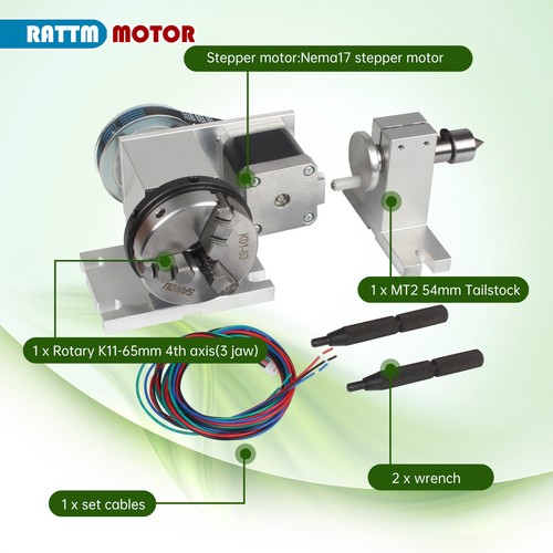 【US】 CNC-Fräser Drehtisch 4:1 Drehung 4. Achse 3 Backe 65 mm Spannfutter mit Tailstock - Bild 4 von 10