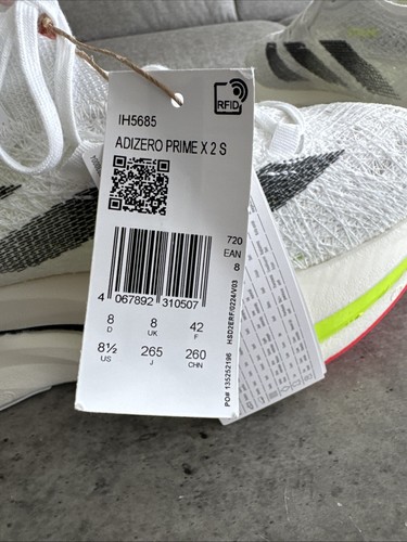 Scarpe da corsa Adidas Adizero Prime X 2.0 stringate taglia 8 42 bianche nere NUOVE - Foto 14 di 22