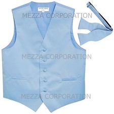 New Men's Vesuvio Napoli Tuxedo Vest Self-tie Bowtie prom formal Light Blue