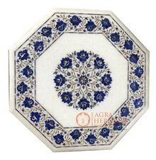 18" Marble Bedroom Table Top Lapis Lazuli Inlay Stone Home Furniutre Decor E141