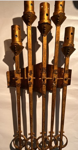 Mid Century Modern Brutalist Five Candle Wall Sconce - Forged in Spain - Picture 2 of 12