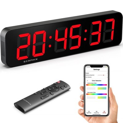 15.2'' Large Digital Wall Clock, Customizable RGB Color, App and Remote Contro...