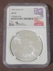 2002 MS70 American Silver Eagle John Mercanti Hand Signed Silver Coin