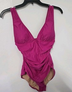 J.Crew Ruched V Neck One Piece Swimsuit Womens Size 4 Fuchsia BC116