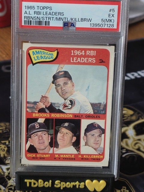 1965 Topps AL RBI Leaders Mickey Mantle, Robinson, Killebrew, Stuart PSA 5 (mk)