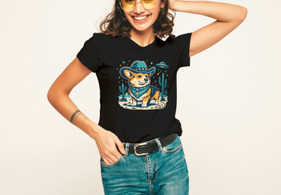 Damen T- Shirt Corgi Cowboy Hund  Girl cooles Shirt Design Baumwolle Gr. S-XXXL