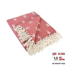 4TH of July Patriotic Throw Blanket with Decorative Tassles, 50x60" Tango Red