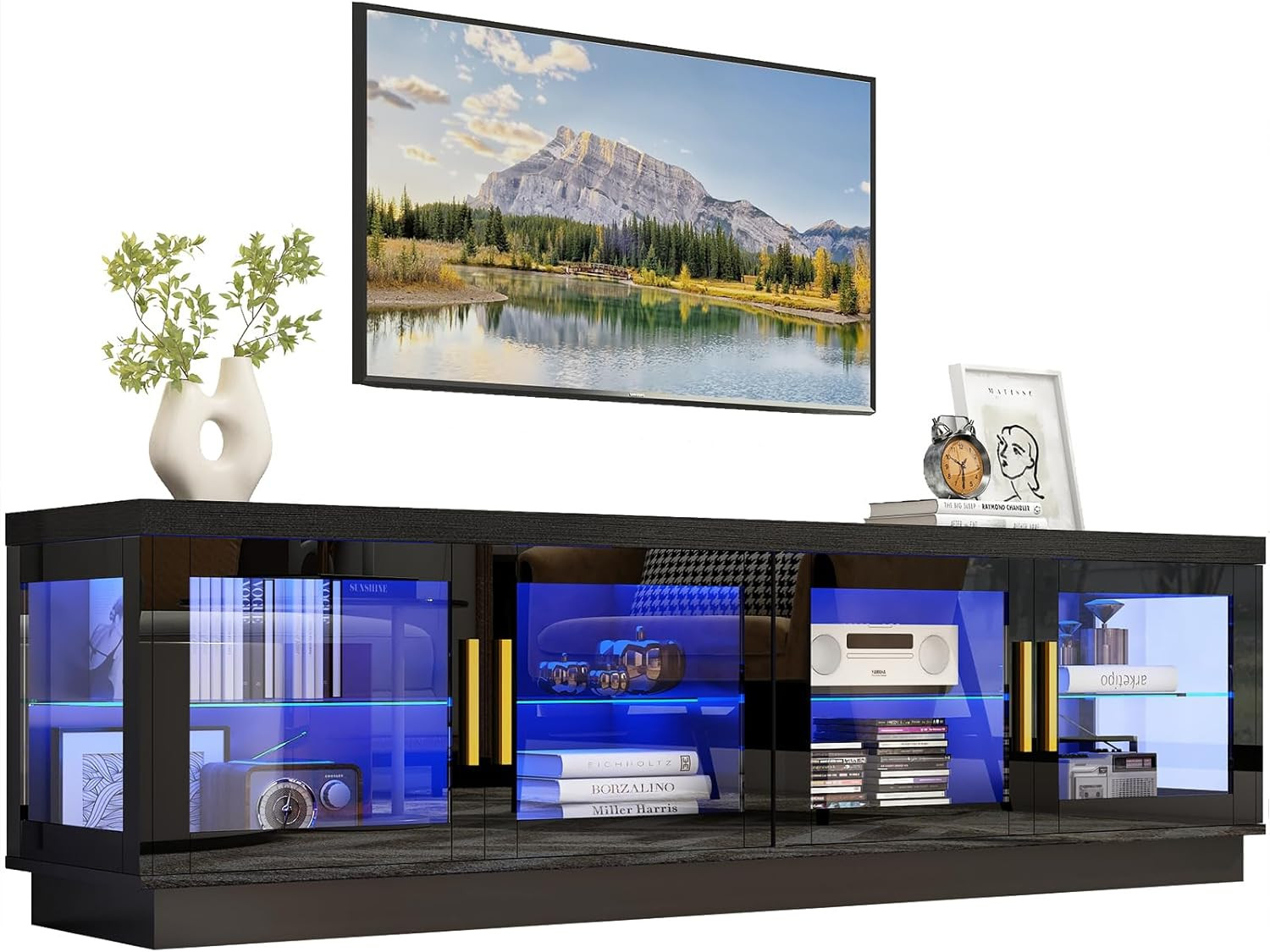 For 85/80/75inch Tv,high Glossy Modern Black Tv Stands For L