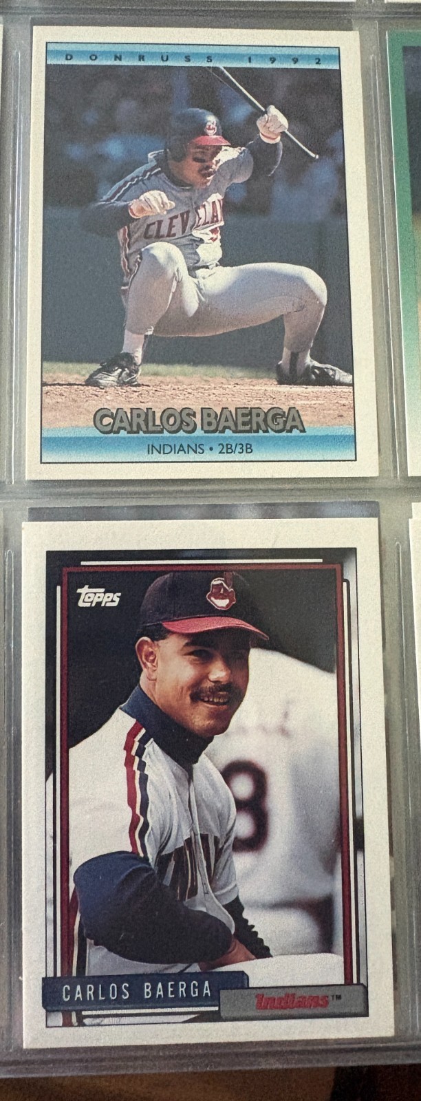 Carlos Baerga 3 card lot 1992 Donruss #120 Topps #33 Stadium Club #143 Indians