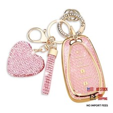 for Chevy Key Fob Cover with Diamond Keychain, Compatible with G-PINK
