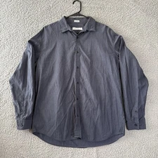 Calvin Klein Button-Up Men’s Dress Shirt Gray Vertical Stripe Casual Preppy Sz L