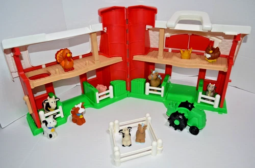 Vintage 1995 Fisher Price Little People Barn, 11 Animals, Hay Bale, and Tractor