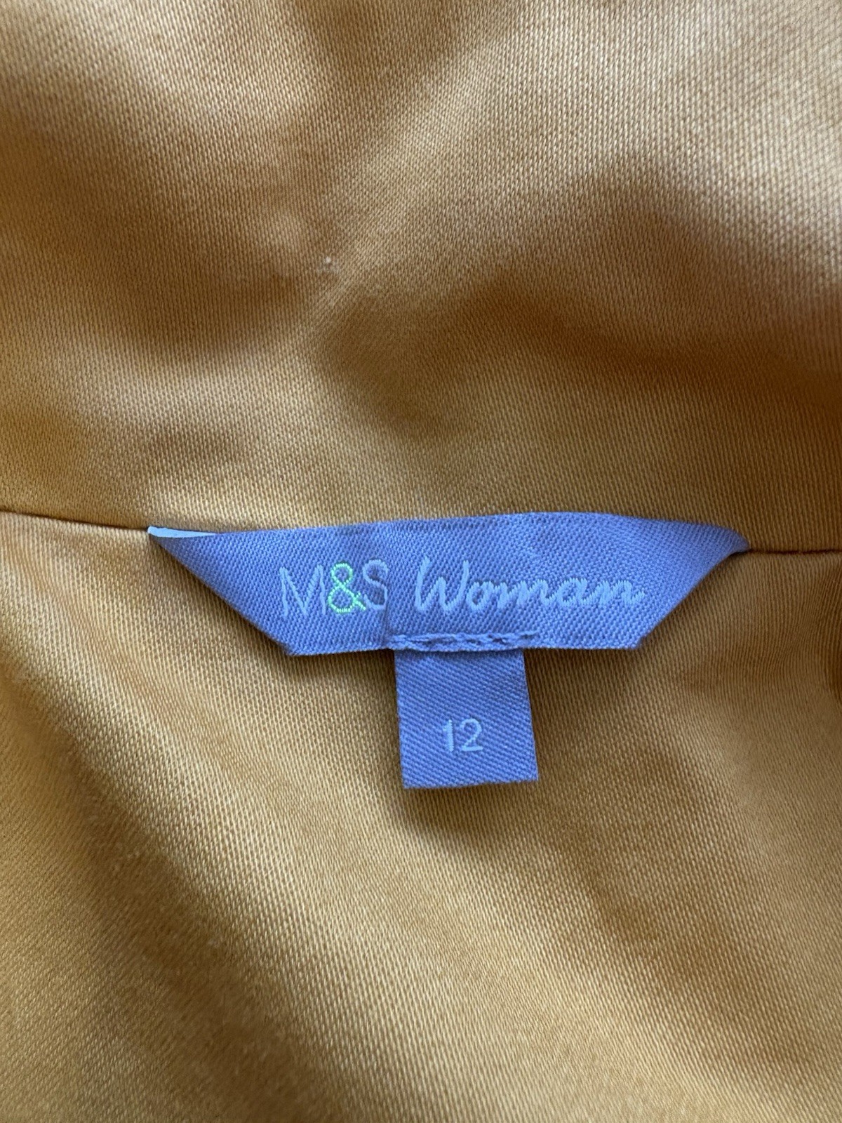 M&S Ochre Yellow Mac Rain Coat Size 12 Cotton Short Trench Jacket Mustard image 8