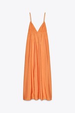 ZARA NEW WOMAN STRAPPY FLOWY MIDI DRESS WITH STRAPS TANGERINE S 2180/241/64