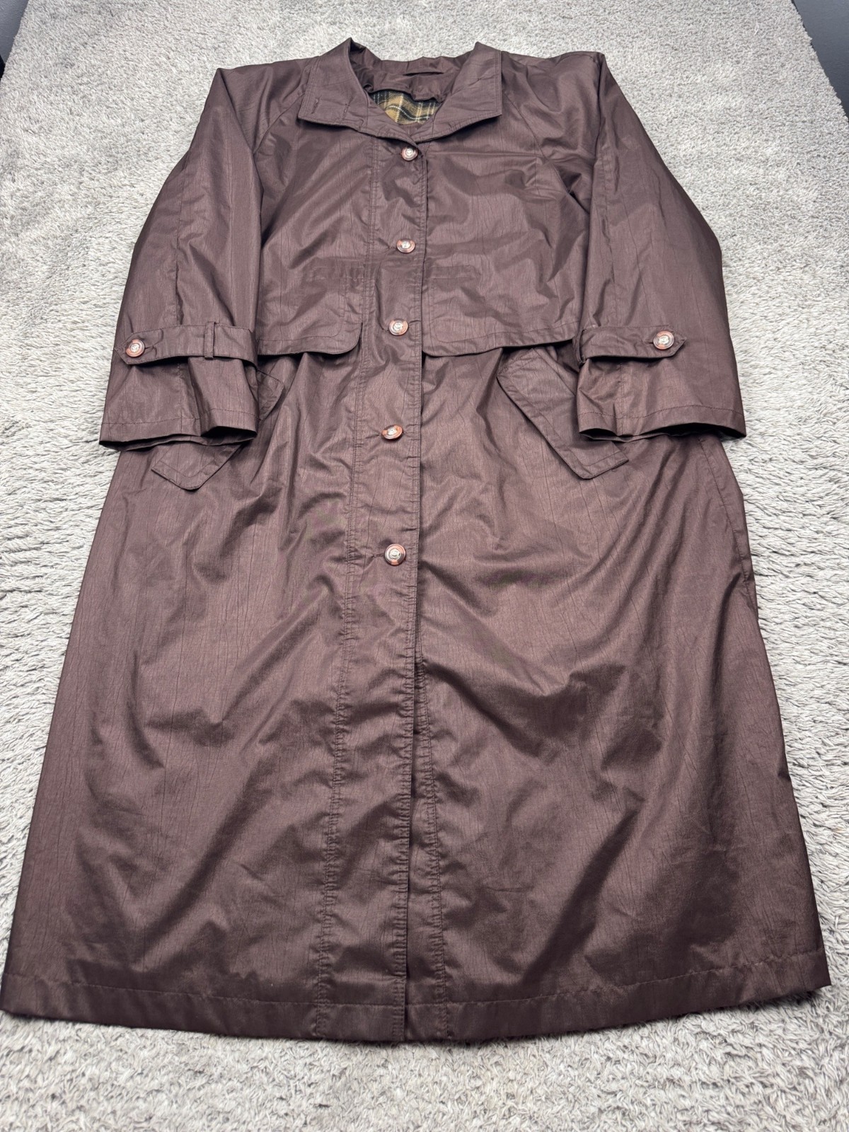 British Mist Trench Coat Women 20 W Brown Vented Removable Liner Rain Jacket Vtg