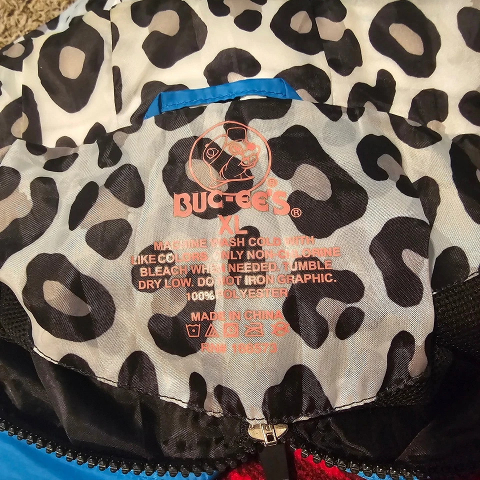 BUC-EE'S Mens XL Blue Black Pink Zip Up Hooded Windbreaker Jacket Graphic - Image 4 of 4