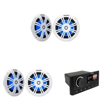 Kicker 2 Pair 51KM604WL KM 6.5" 4 LED Marine Coaxial Speakers - Pair , B...